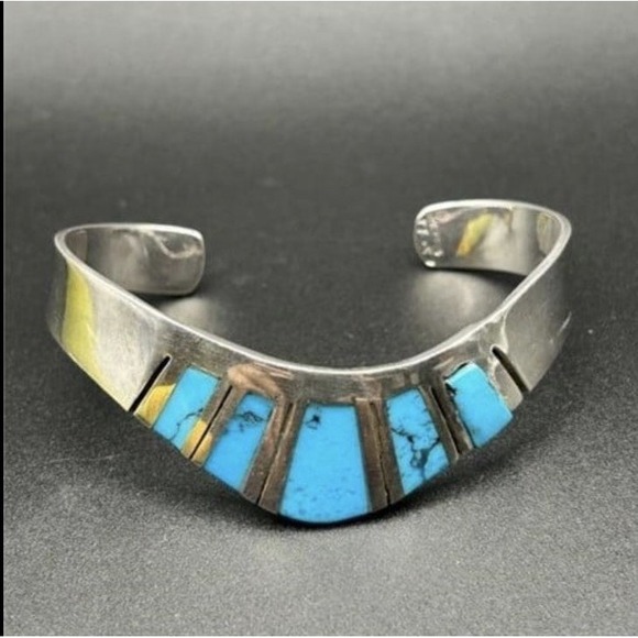 Taxco Jewelry - Vintage Taxco Sterling Silver 925 turquoise Cuff Bracelet